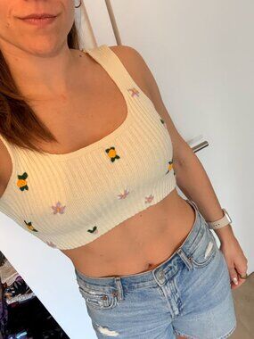 Knit Crop Top with Flowers
